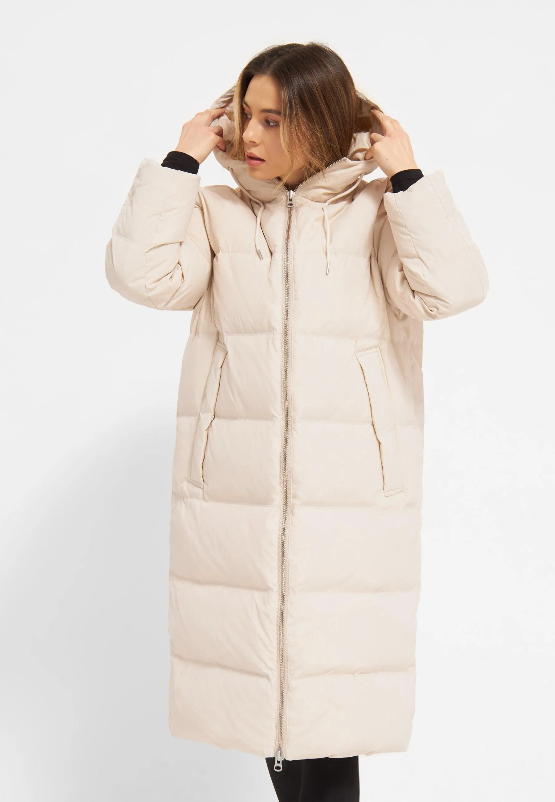 Long Hooded Puffer Jacket Off White