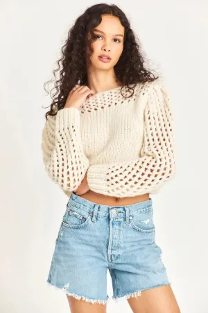 Love Shack Fancy - Larson Crop Pullover in antique white