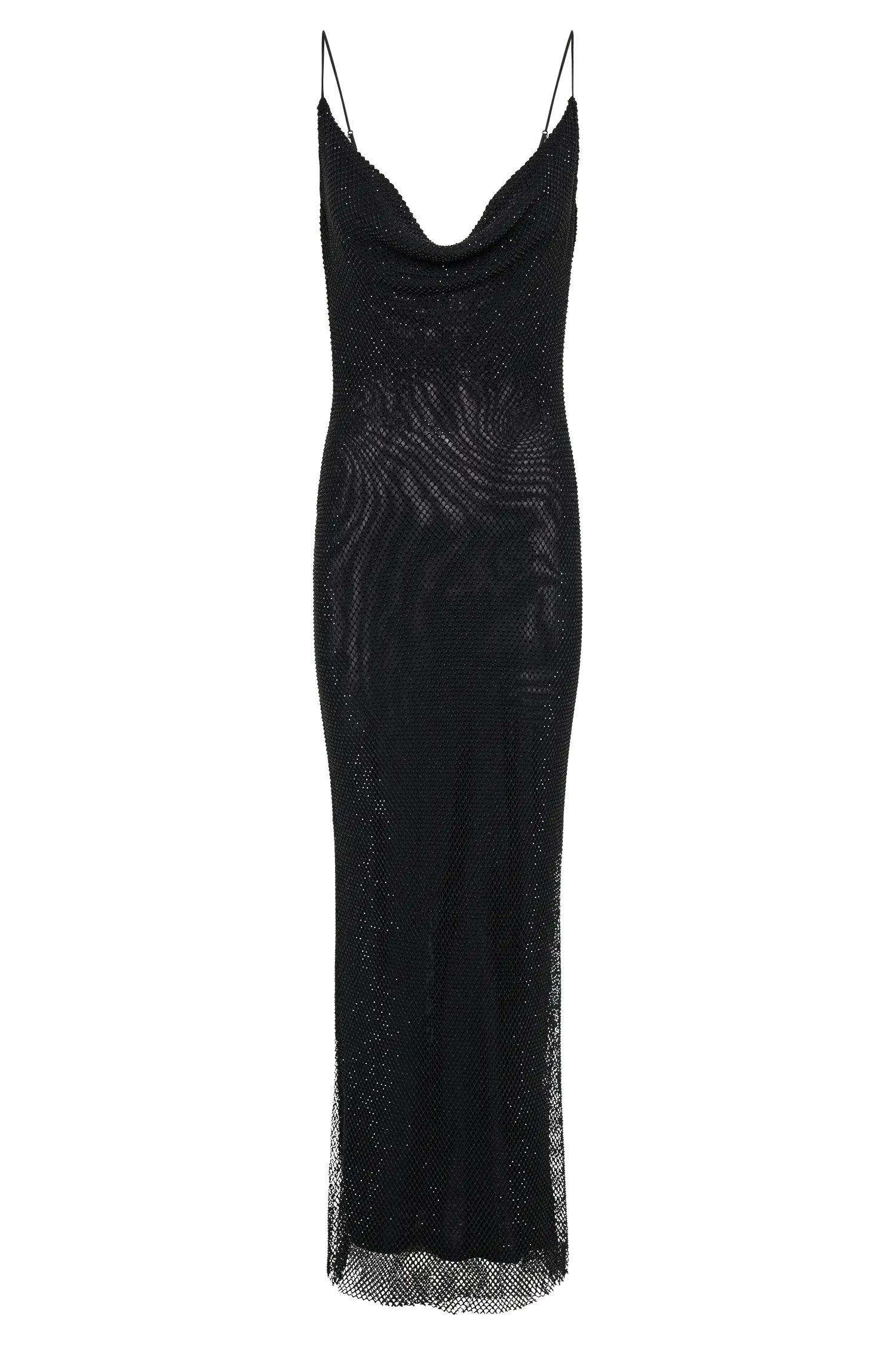 Madelaine Diamante Mesh Cowl Maxi Dress - Black