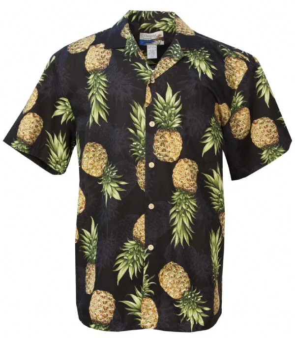 Maui Pineapple Tropical Mens Shirt in Black