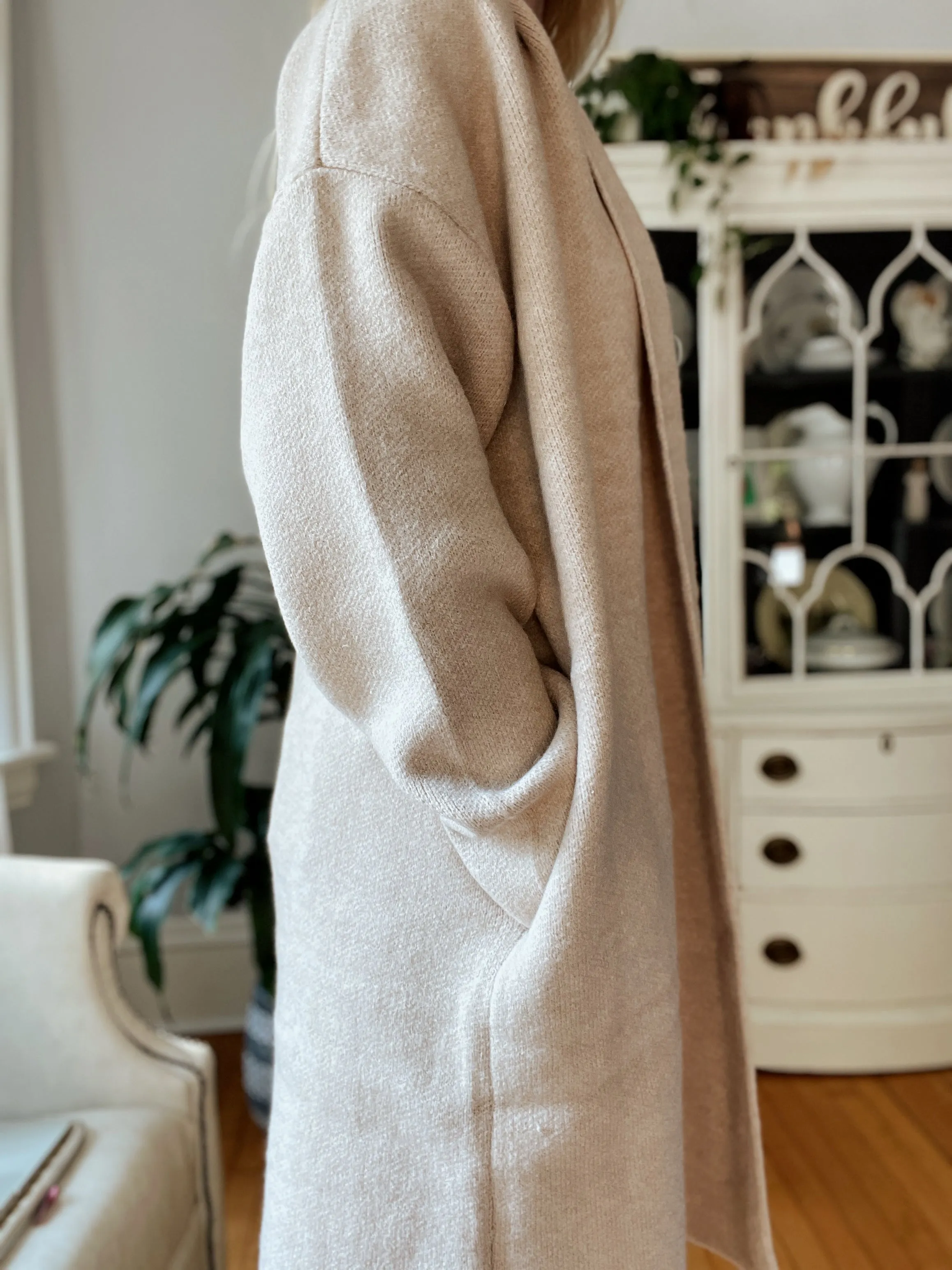 Melange Taupe Sweater Coat w/ Pockets