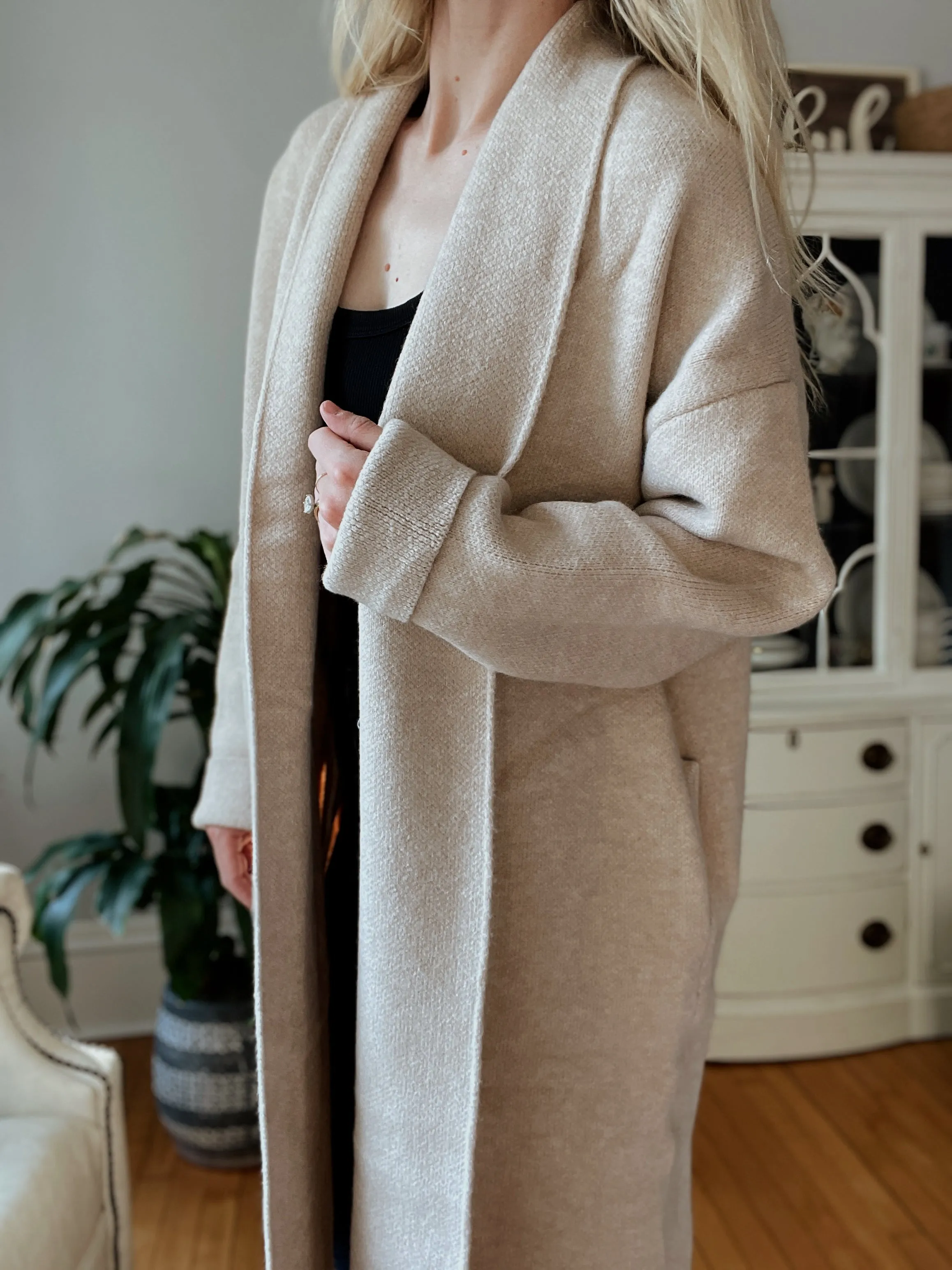 Melange Taupe Sweater Coat w/ Pockets