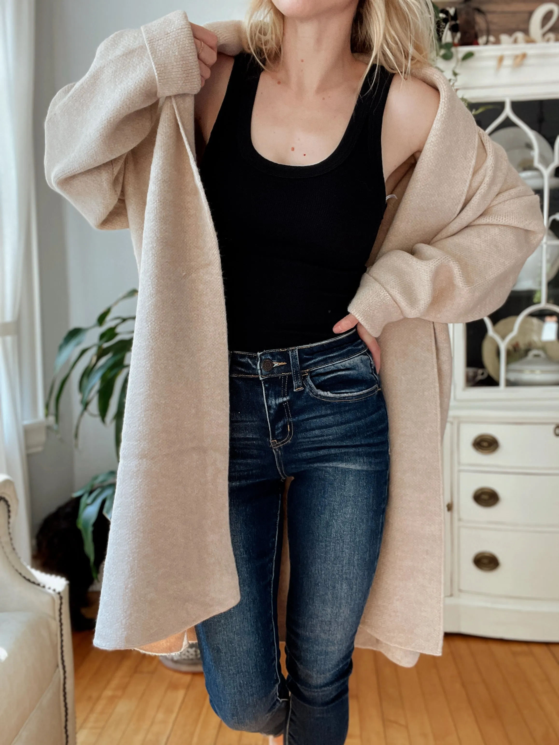 Melange Taupe Sweater Coat w/ Pockets