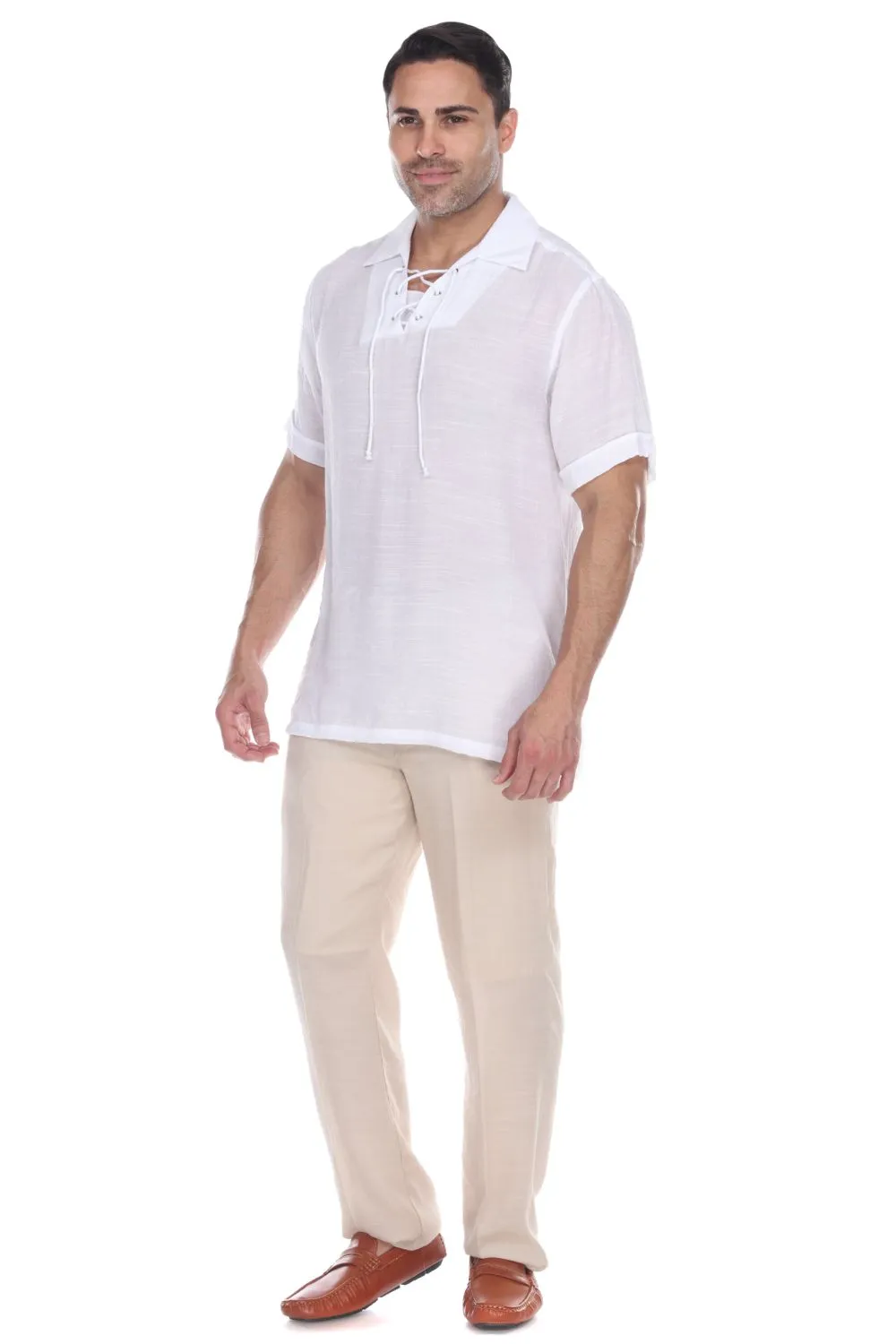 Men's Beach Casual Lace Up Shirt Short Sleeve