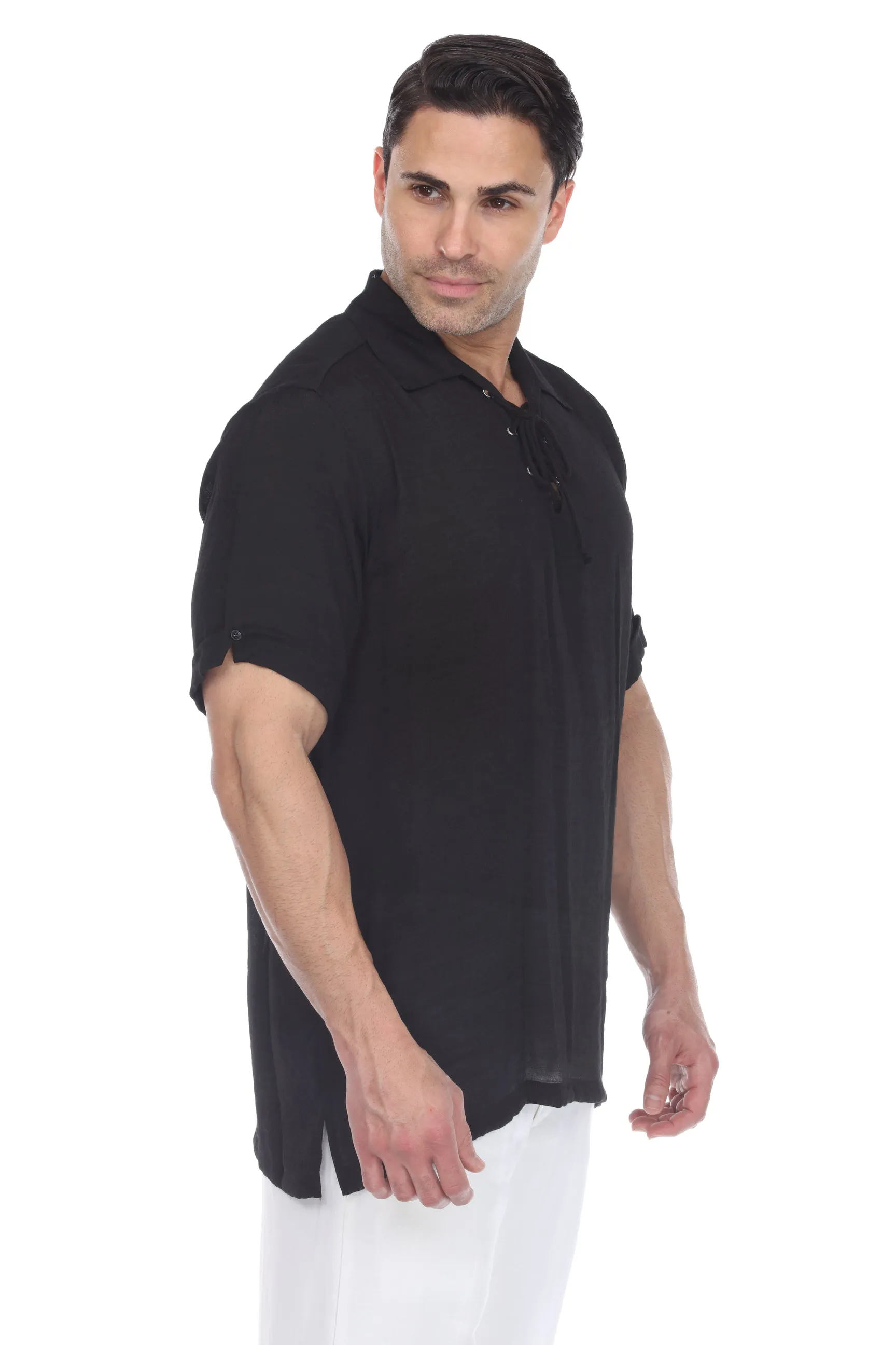 Men's Beach Casual Lace Up Shirt Short Sleeve