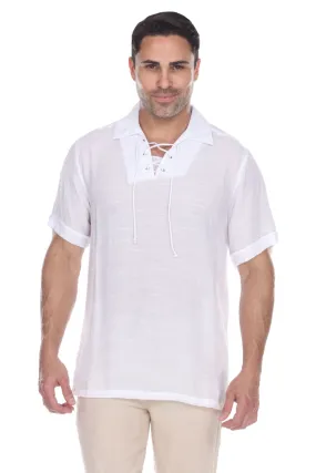 Men's Beach Casual Lace Up Shirt Short Sleeve