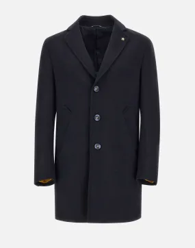 Men's Blue Textured Wool Blend Coat