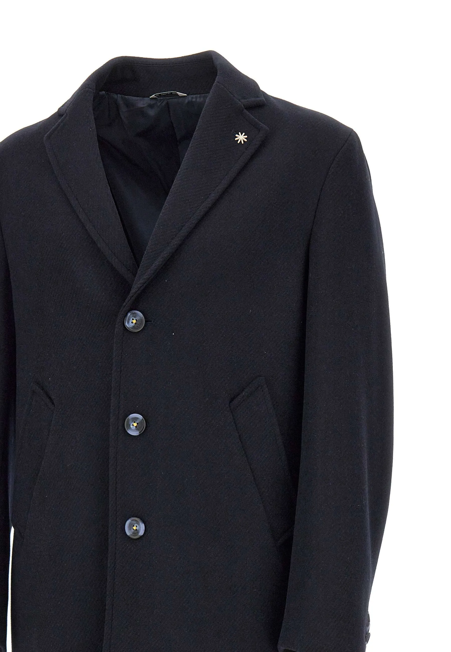 Men's Blue Textured Wool Blend Coat