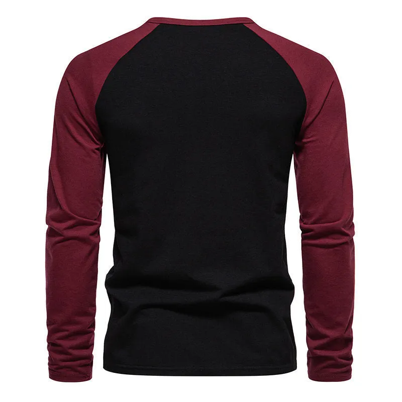 Men's Button Down Colorblock Raglan Long Sleeve Henley