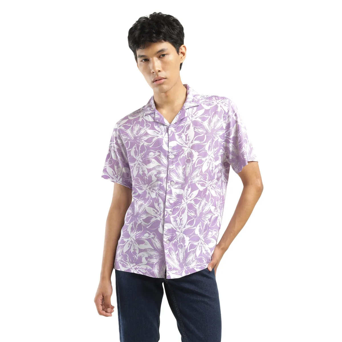 Men's Floral Print Camp Shirt