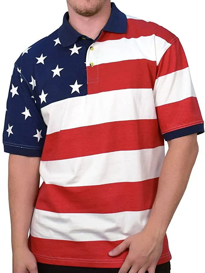 Men's Horizontal American Flag Patriotic Men's Polo Shirt, Style#6065-500