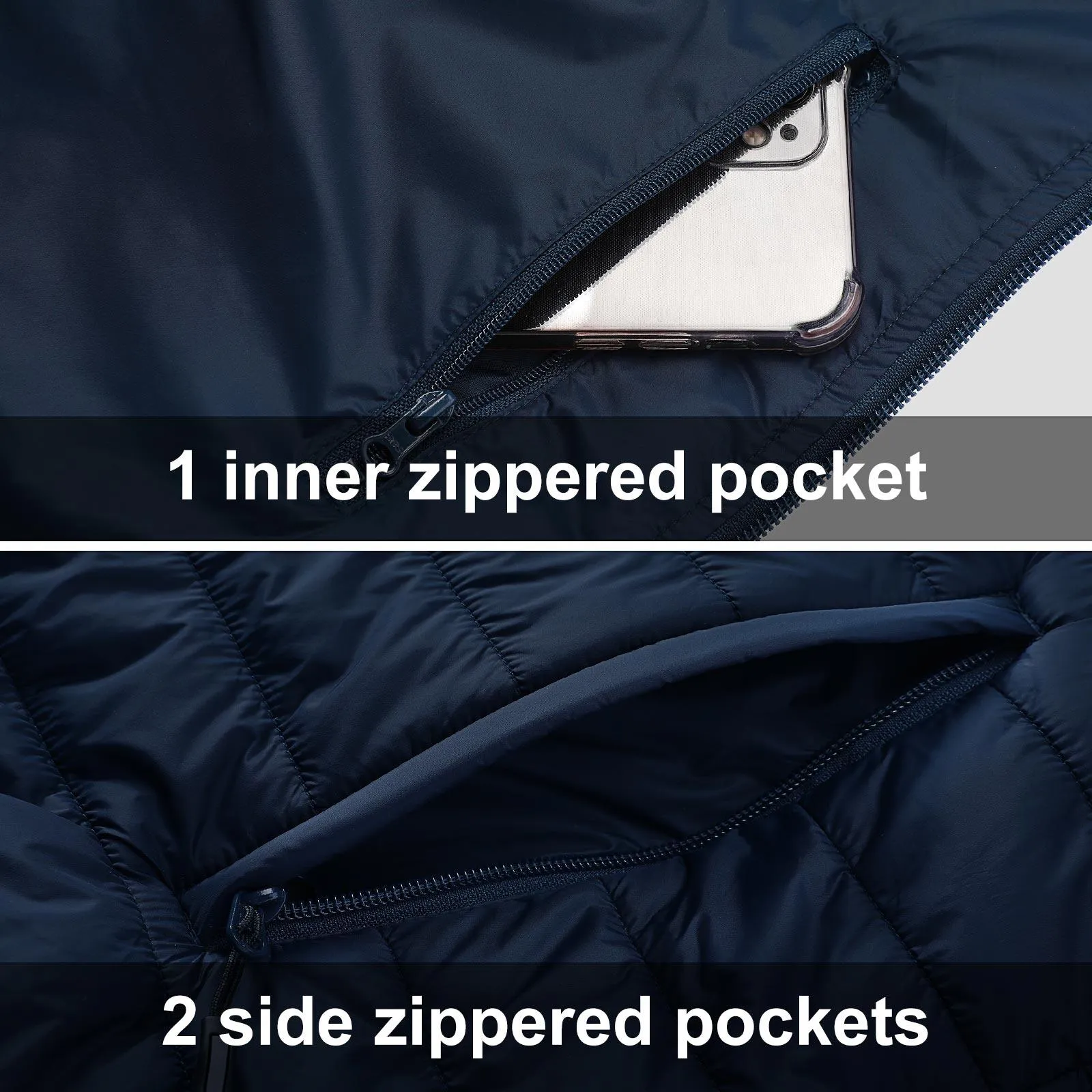 Men's Packable Puffer Jacket with Hood and 3 Pockets