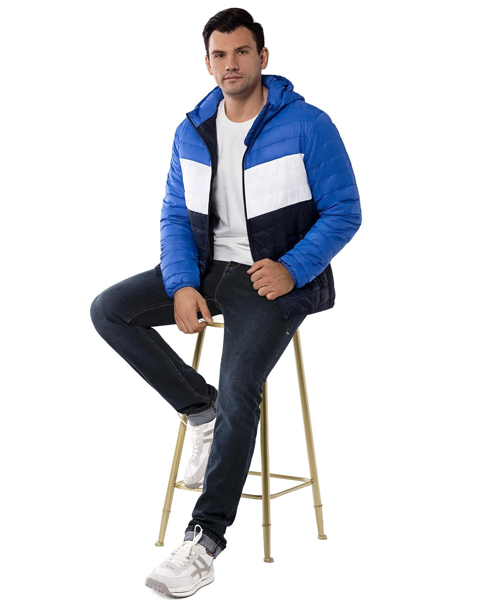 Men's Packable Puffer Jacket with Hood and 3 Pockets