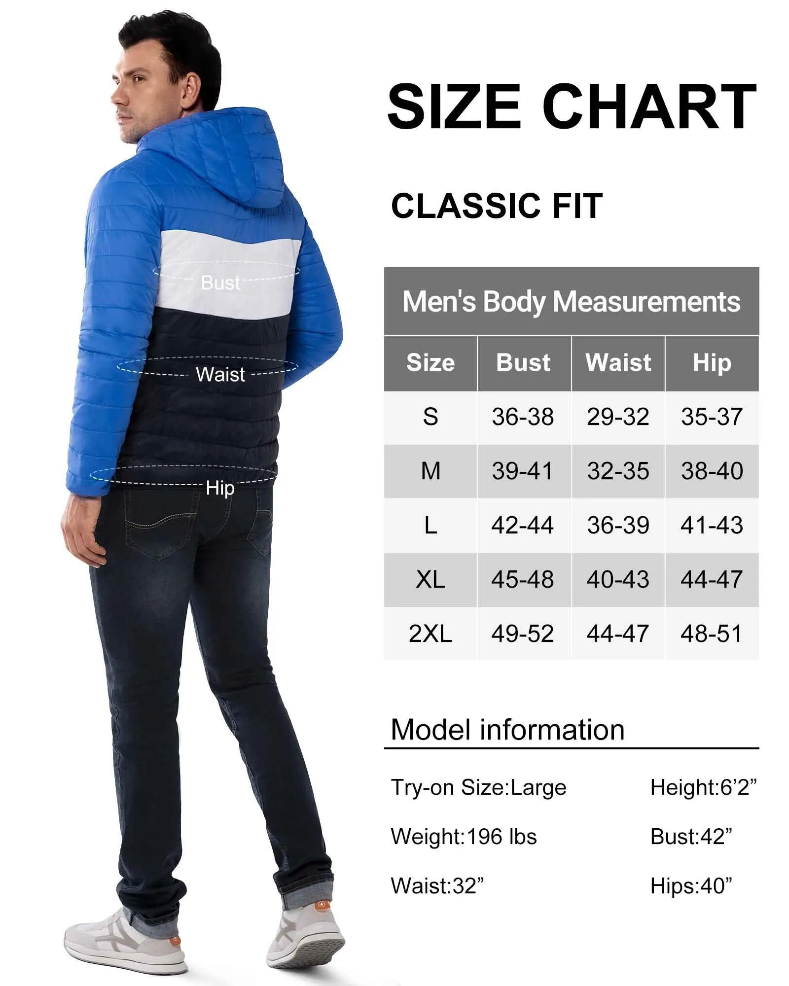 Men's Packable Puffer Jacket with Hood and 3 Pockets