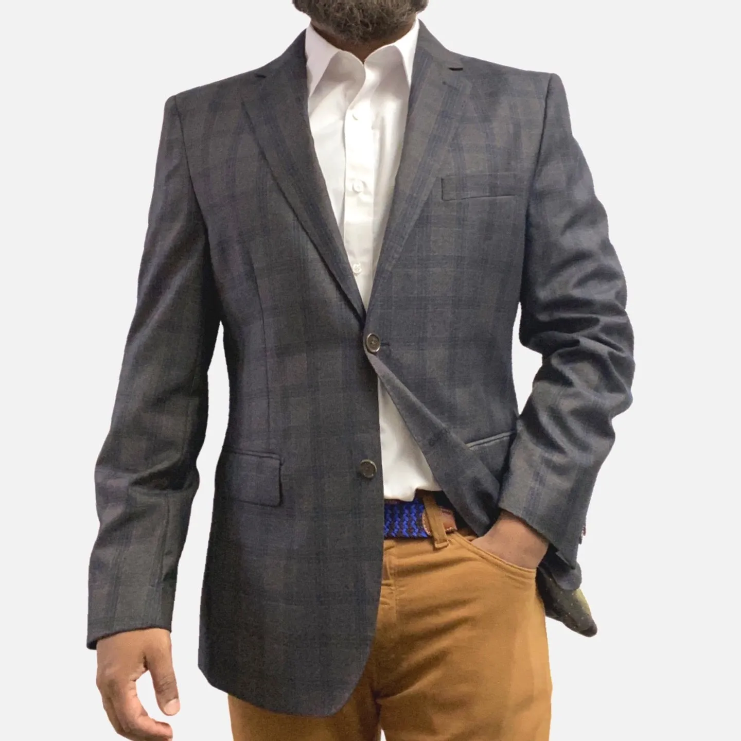 Mens Plaid Wool and silk Blend Blazer | 42R | Modern Fit