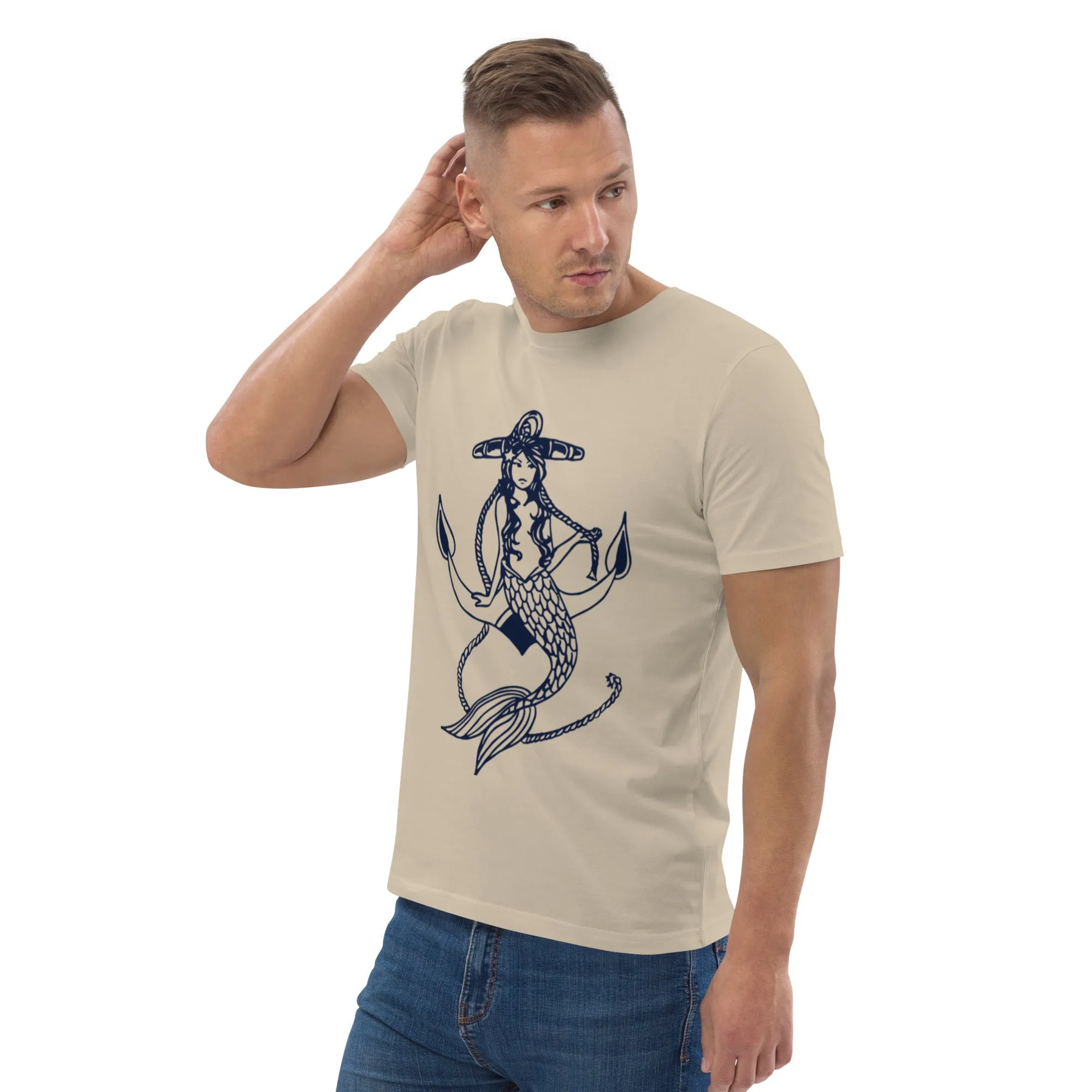 Mermaid on Anchor Khaki Organic Cotton T-Shirt