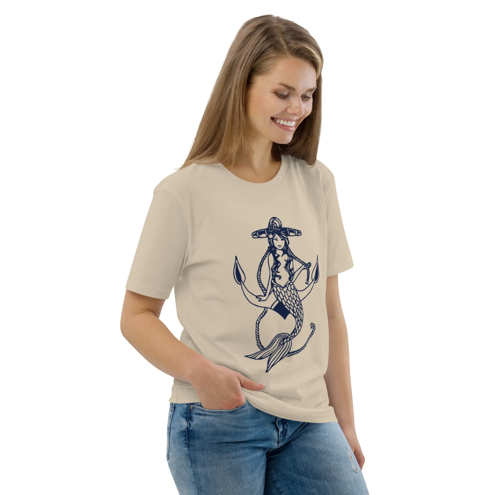 Mermaid on Anchor Khaki Organic Cotton T-Shirt