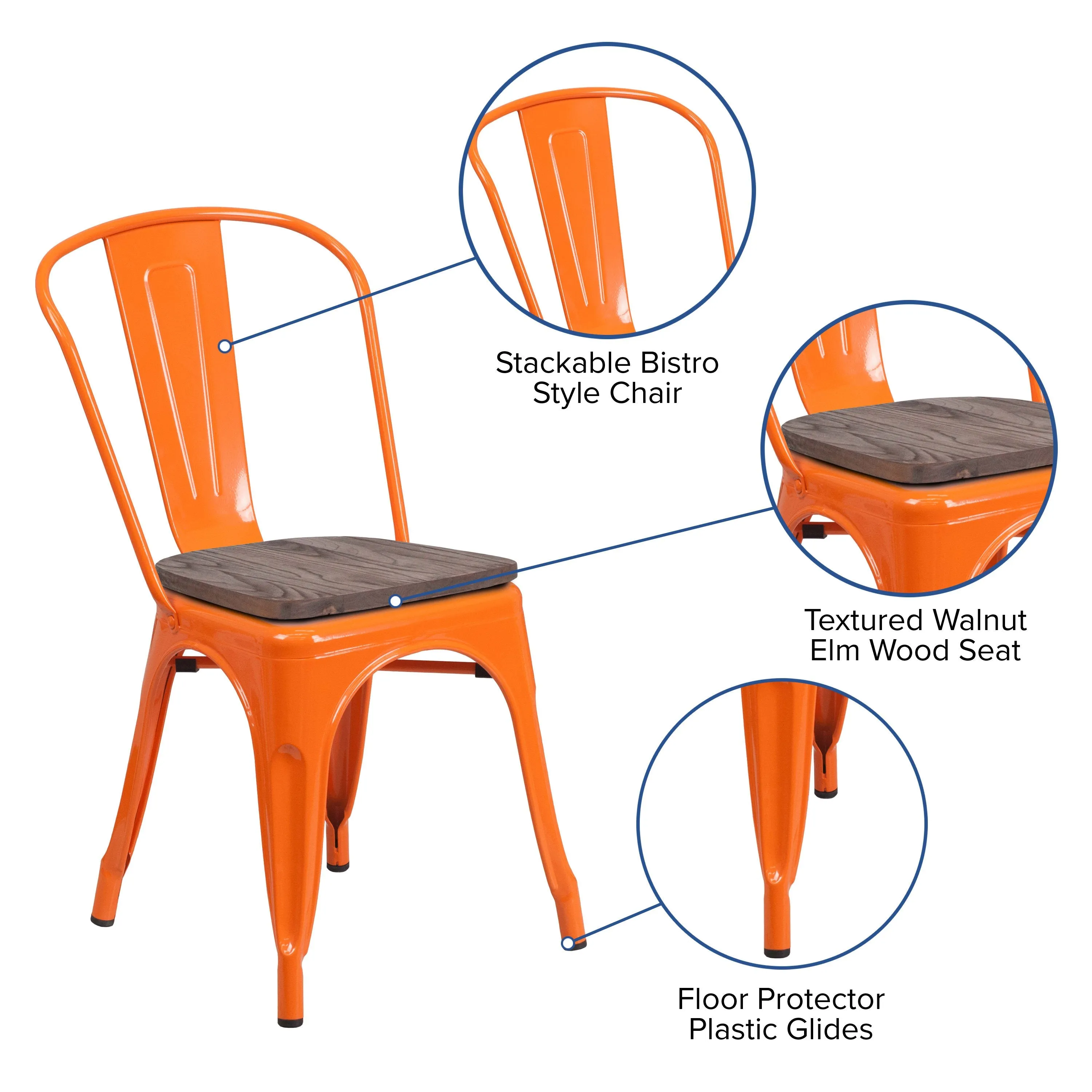 Metal Stackable Chair with Wood Seat