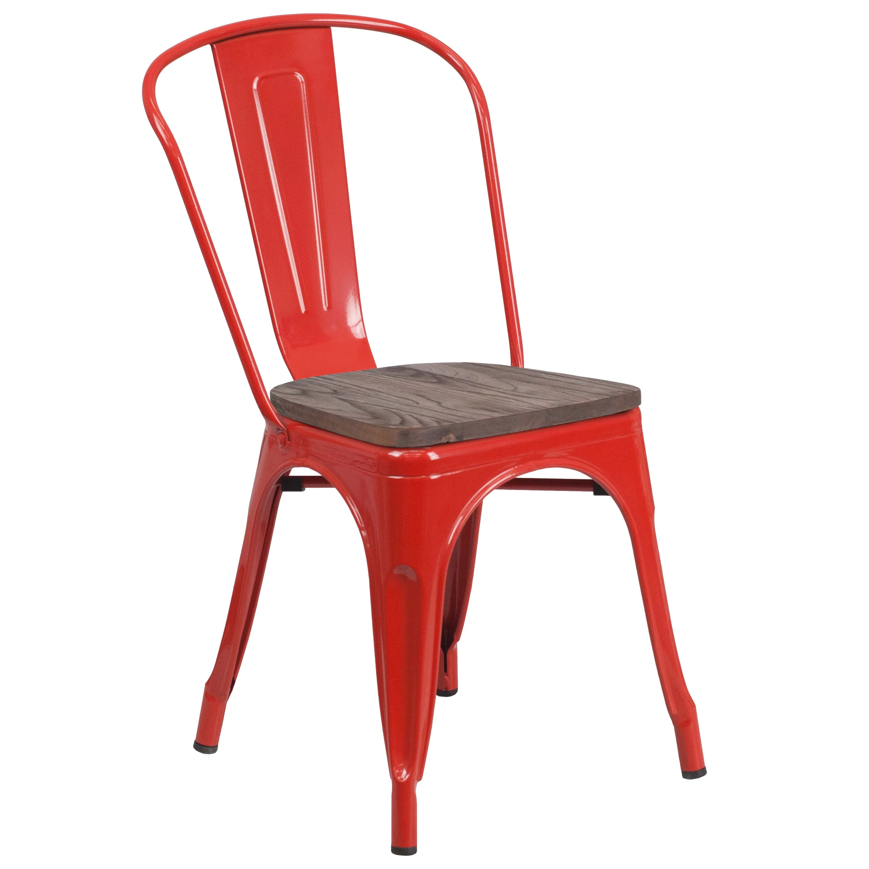 Metal Stackable Chair with Wood Seat