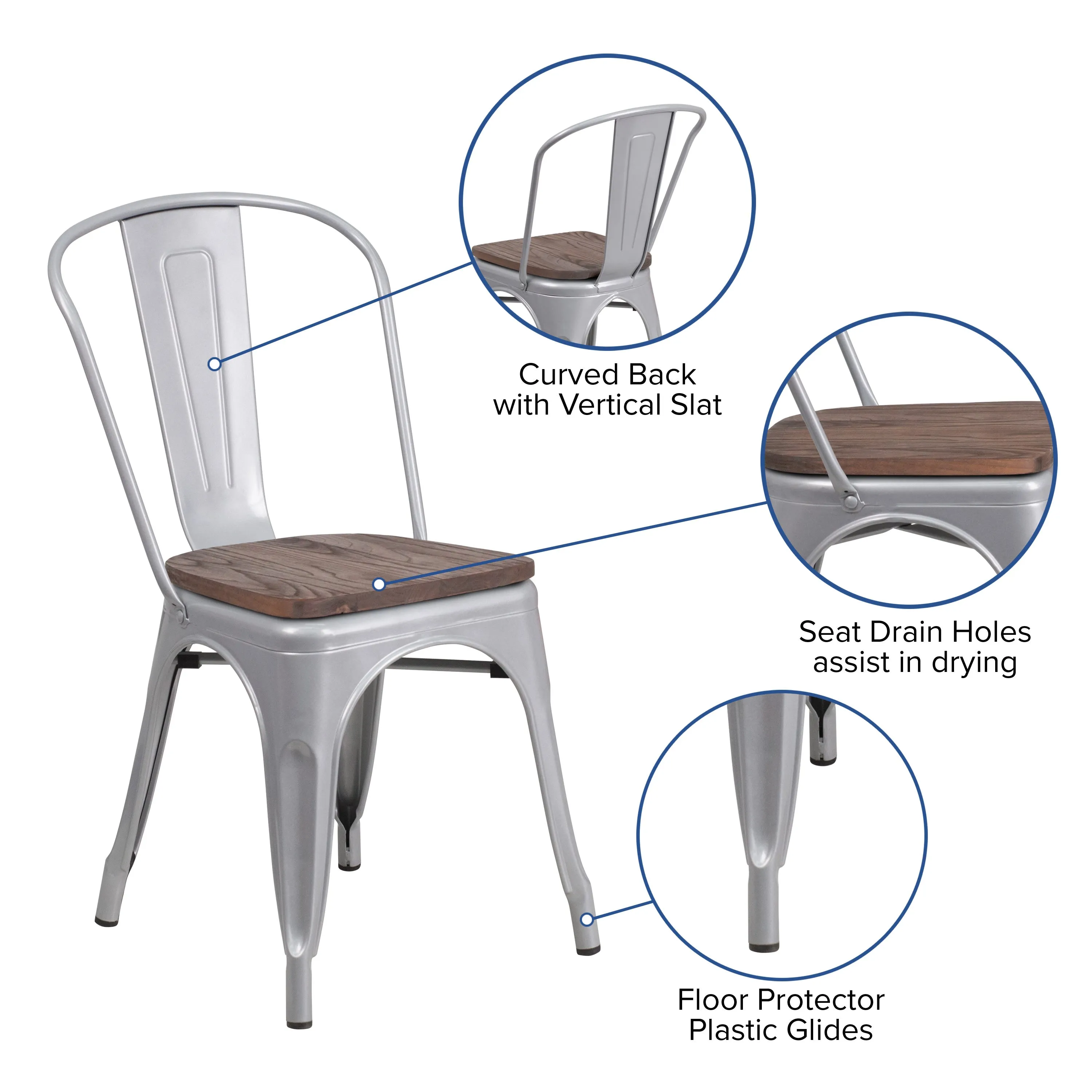 Metal Stackable Chair with Wood Seat