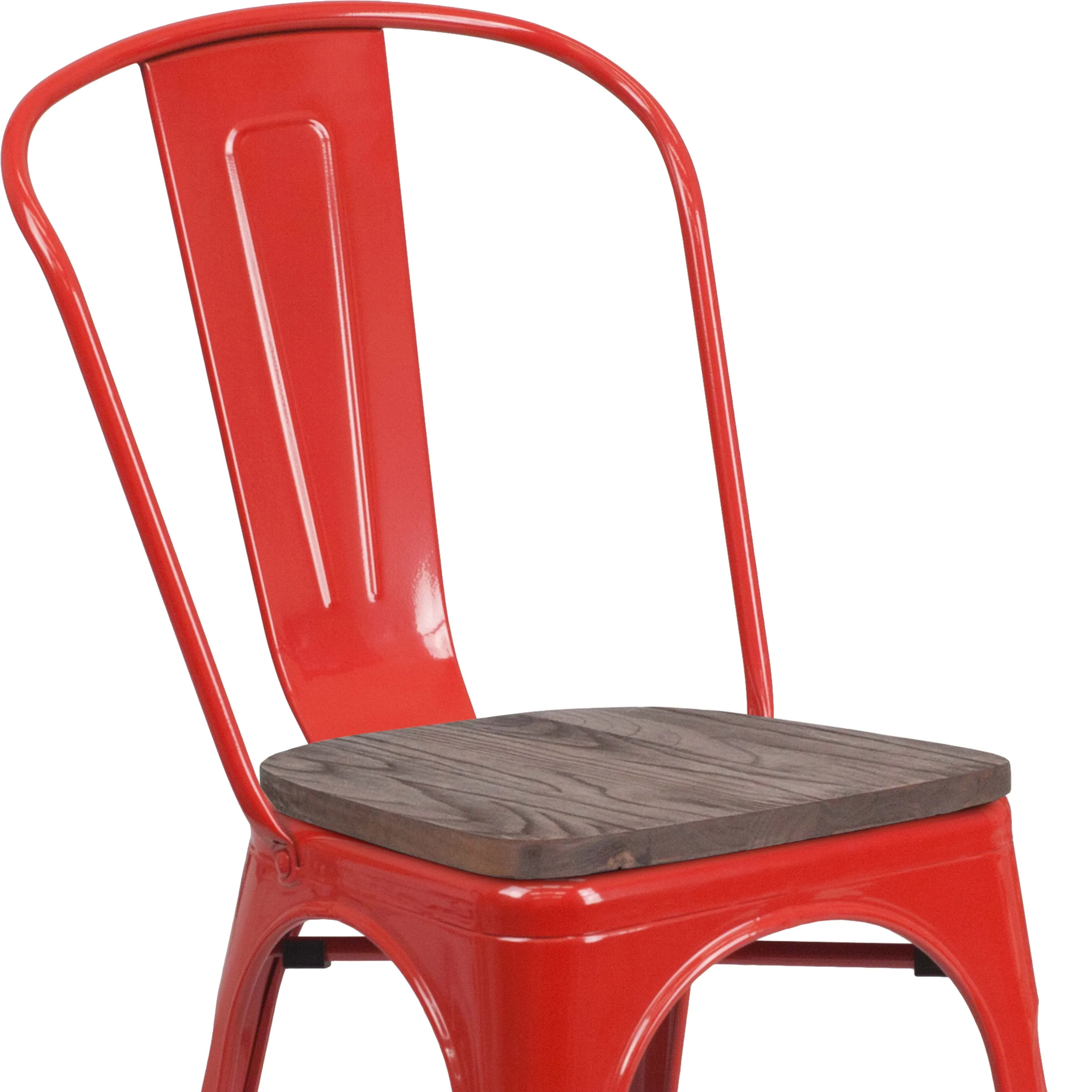 Metal Stackable Chair with Wood Seat