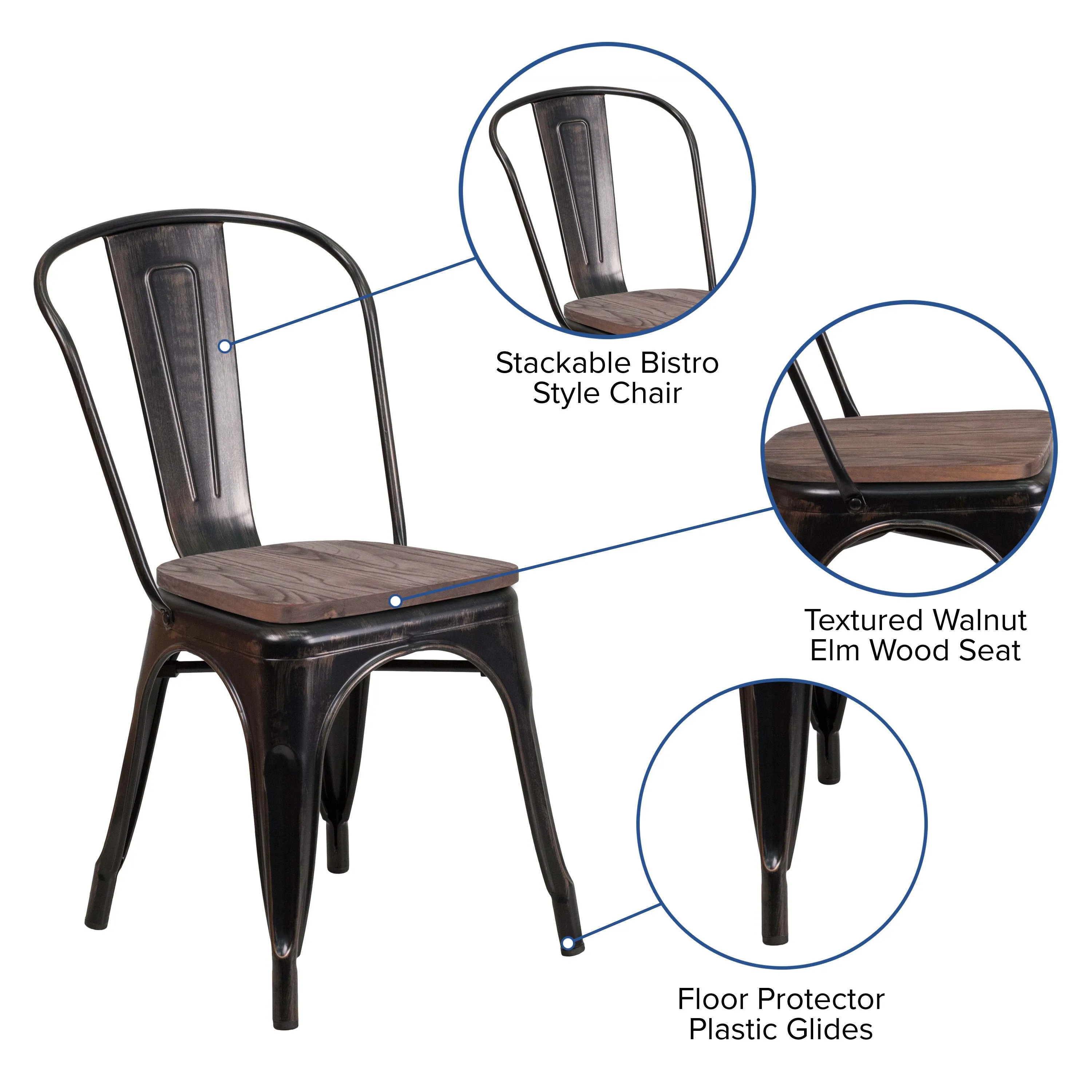 Metal Stackable Chair with Wood Seat