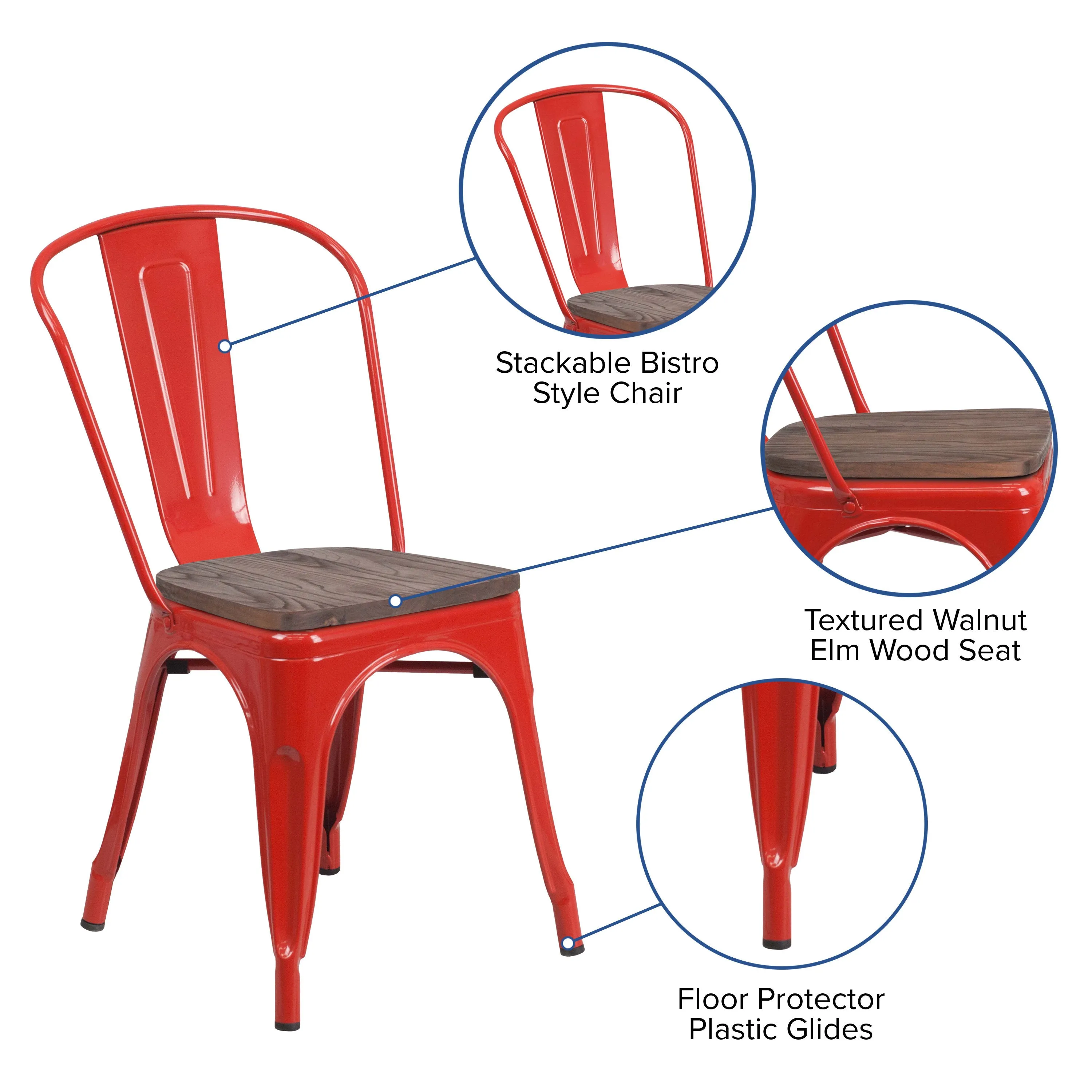 Metal Stackable Chair with Wood Seat