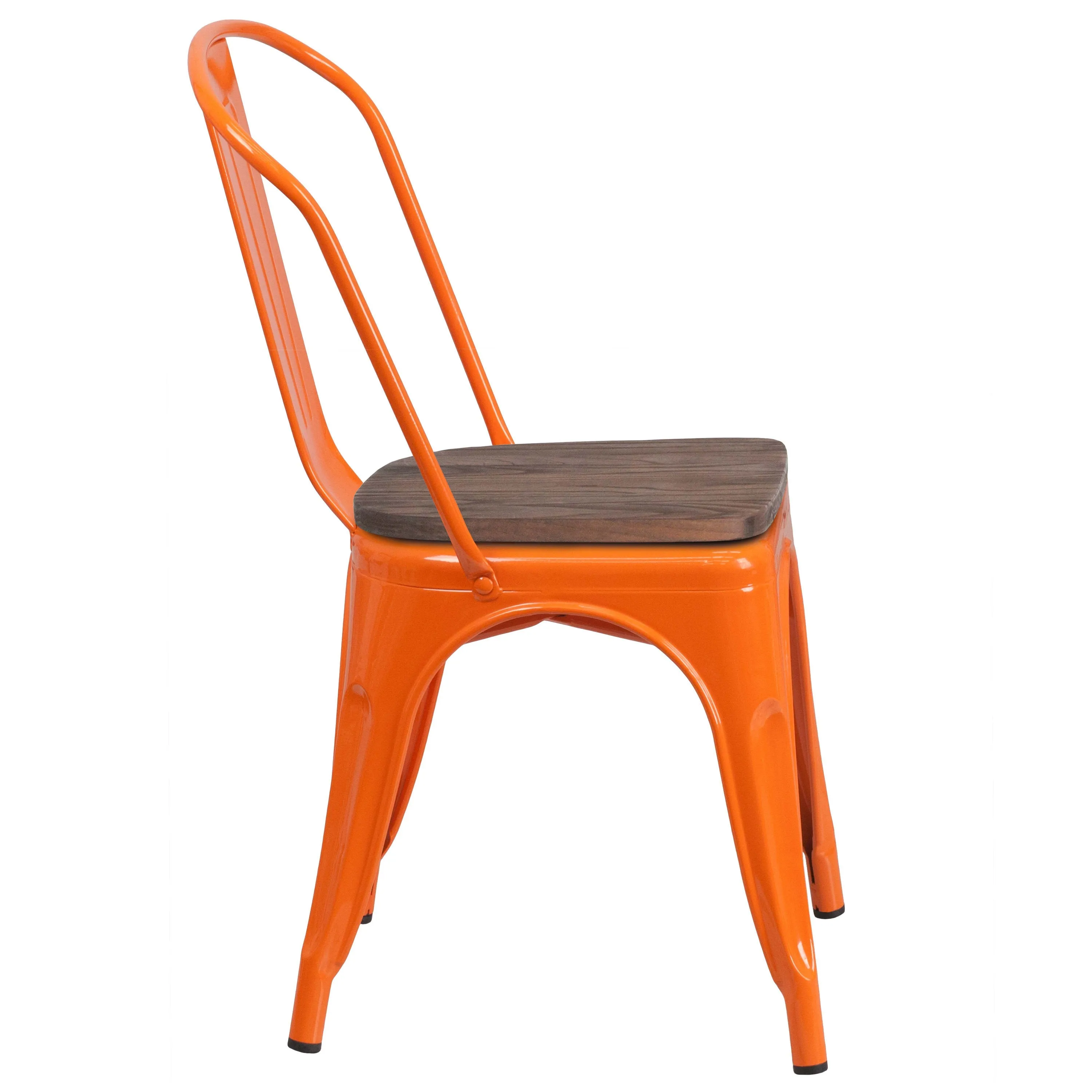 Metal Stackable Chair with Wood Seat