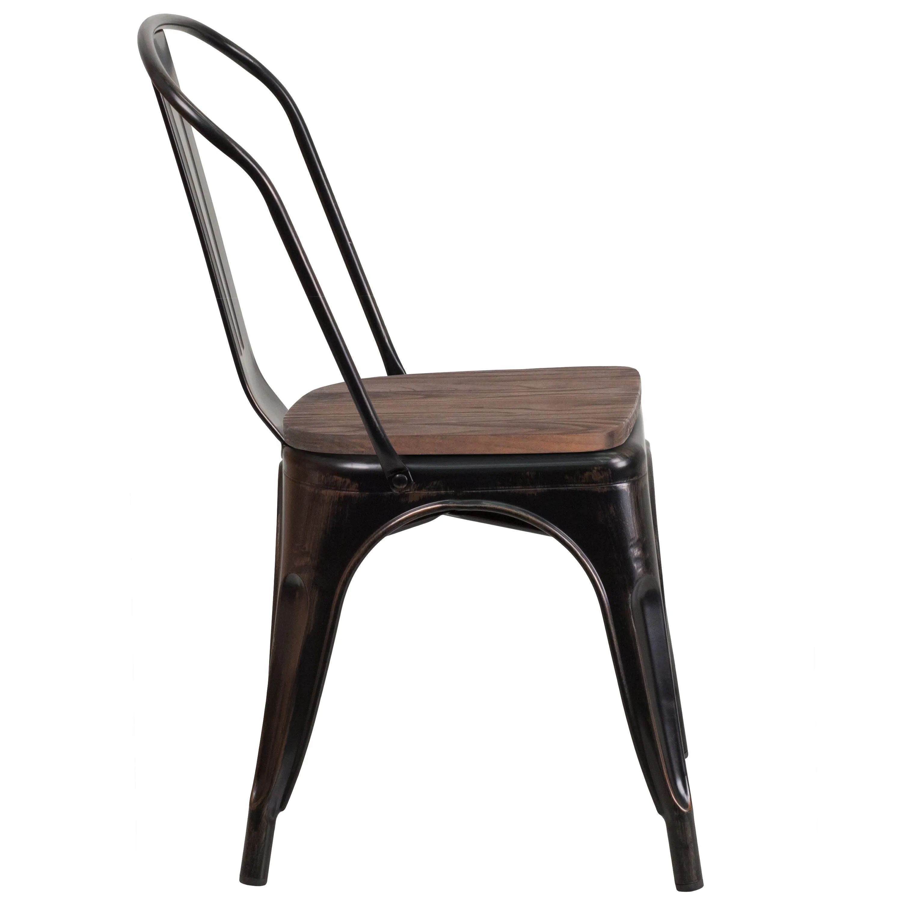 Metal Stackable Chair with Wood Seat