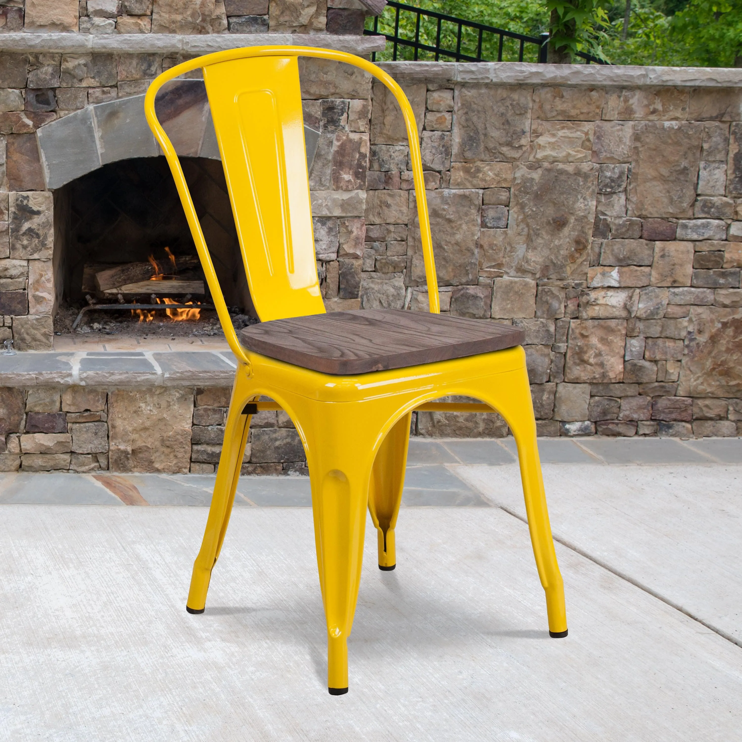 Metal Stackable Chair with Wood Seat