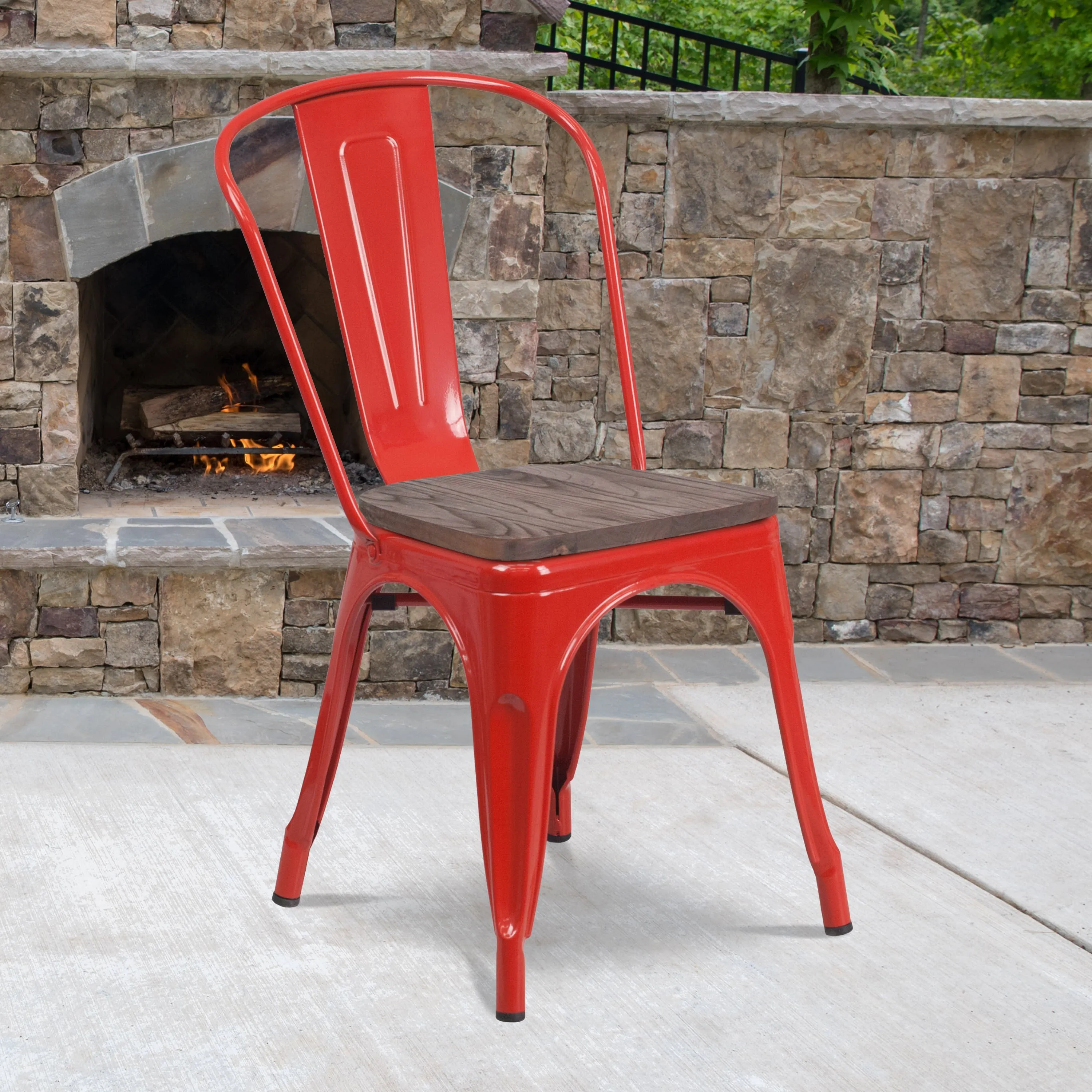 Metal Stackable Chair with Wood Seat