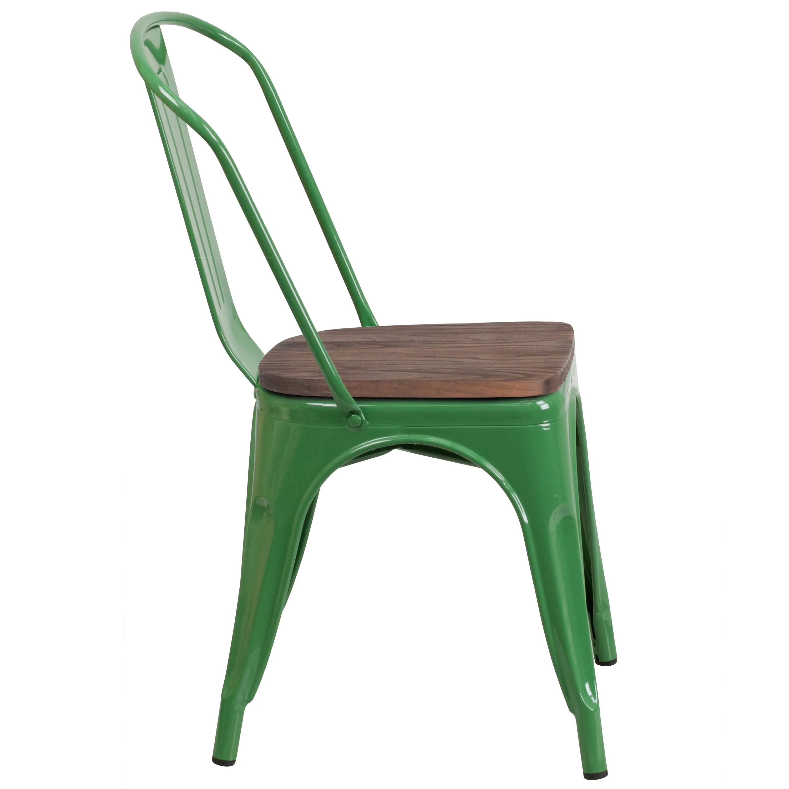 Metal Stackable Chair with Wood Seat