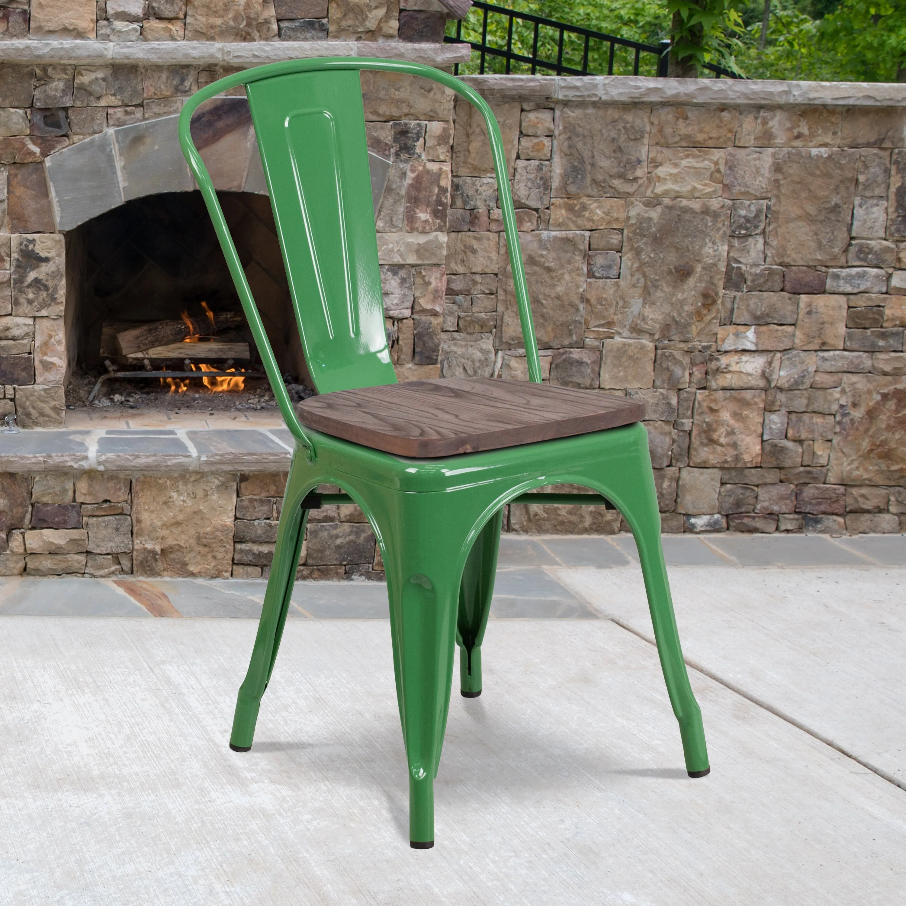 Metal Stackable Chair with Wood Seat