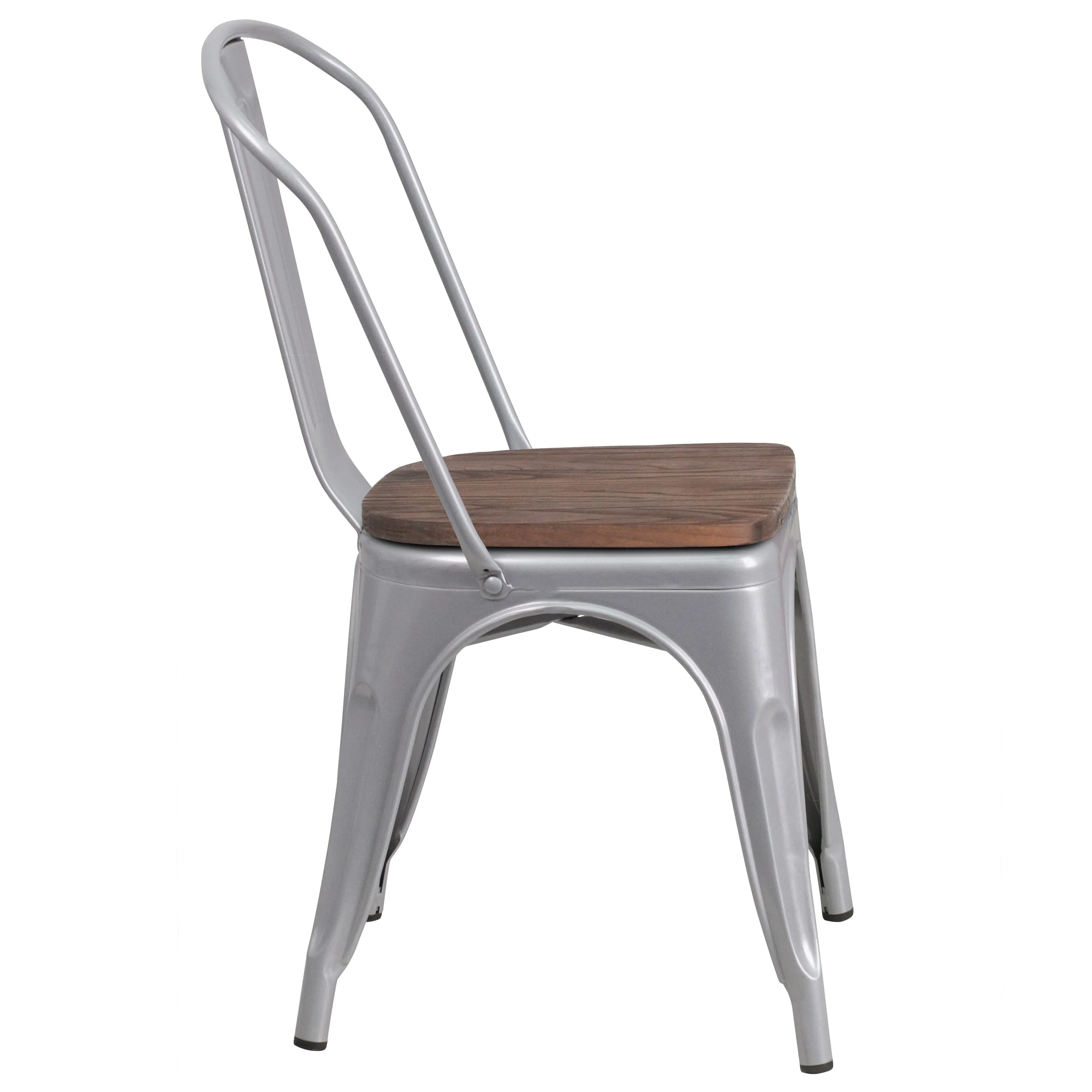 Metal Stackable Chair with Wood Seat