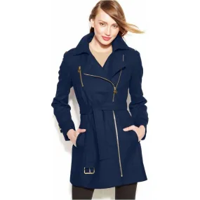 Michael Kors Navy Blue Wool Belted Pea Coat Jacket - Size 4