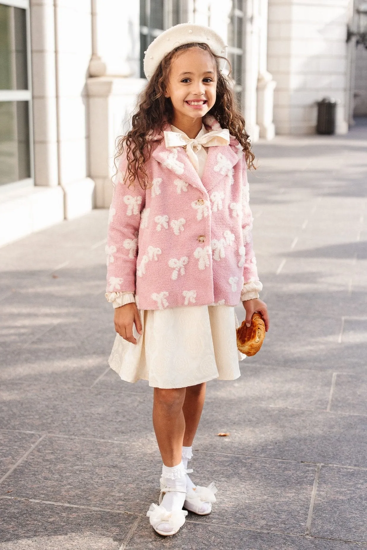 Mini Teddy Coat in Pink Bow Print