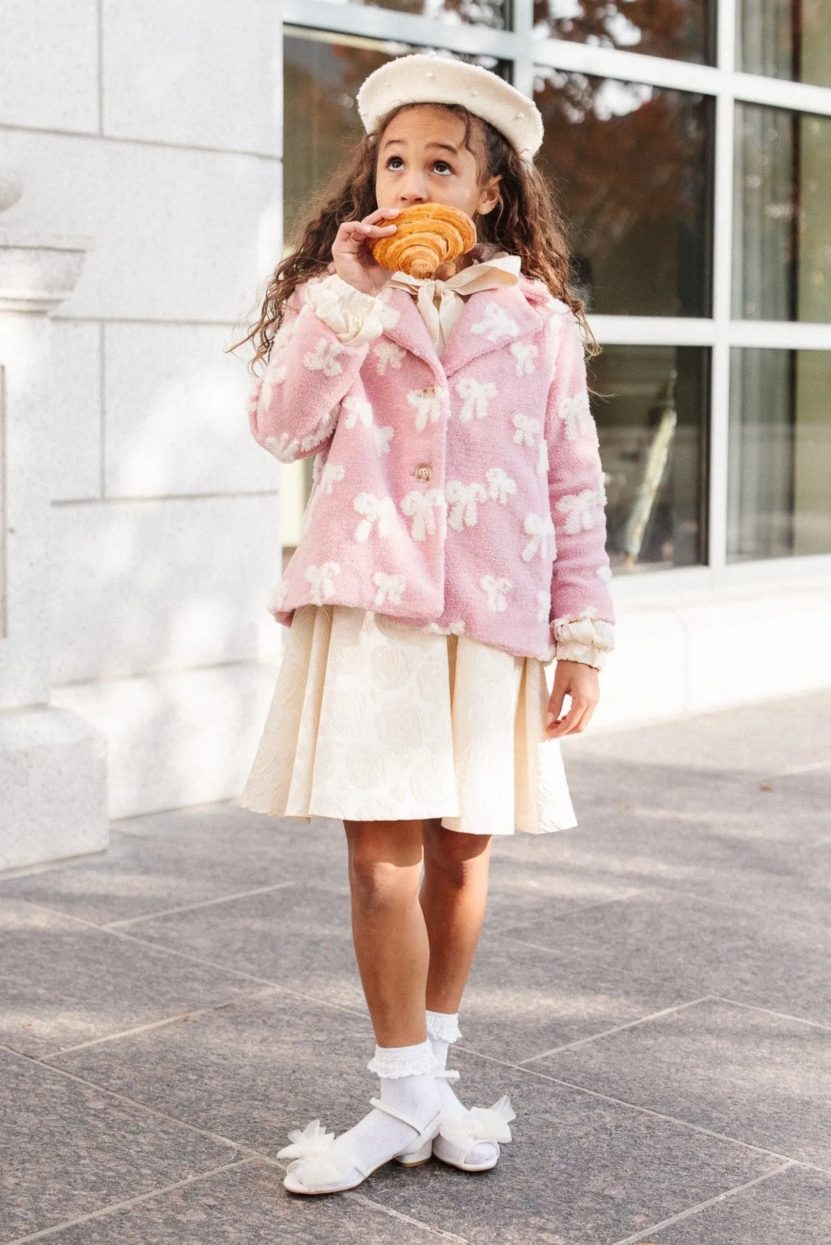 Mini Teddy Coat in Pink Bow Print