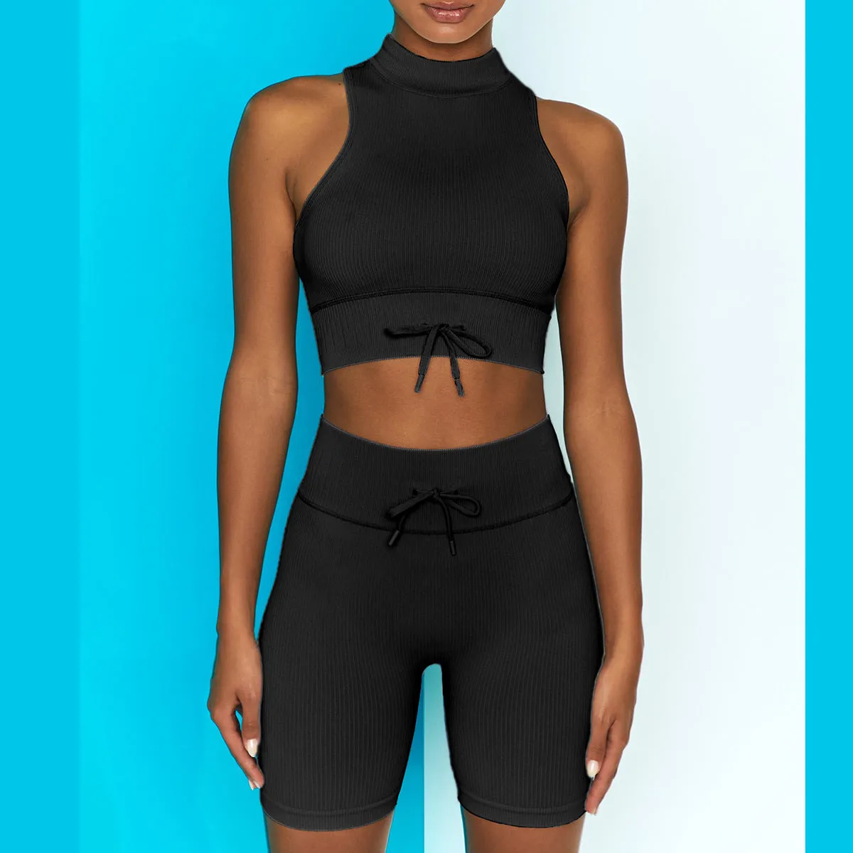 Mock Neck Tank Top ＆ Shorts Sport Pants