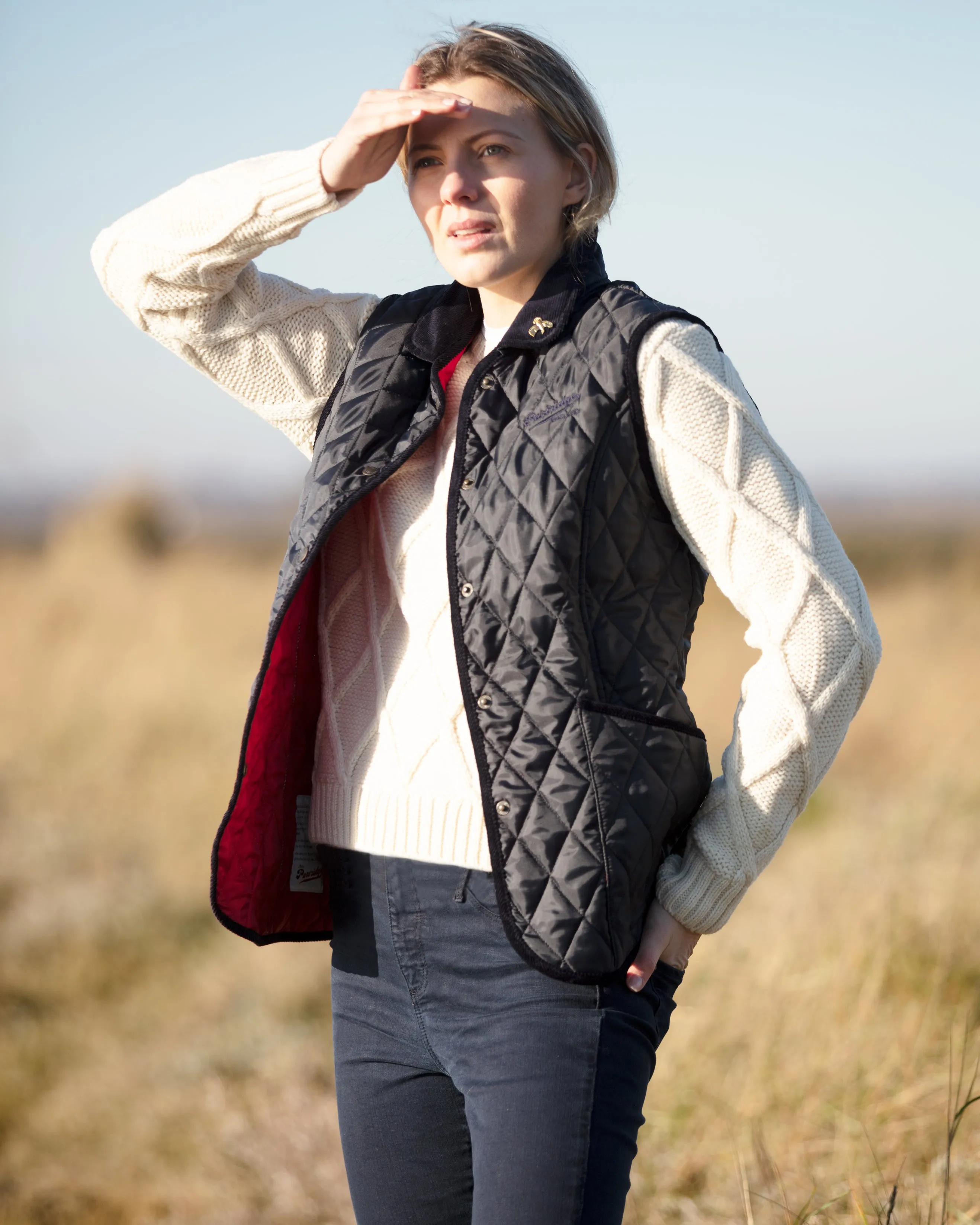 Moorland Quilted Gilet - Navy/Claret