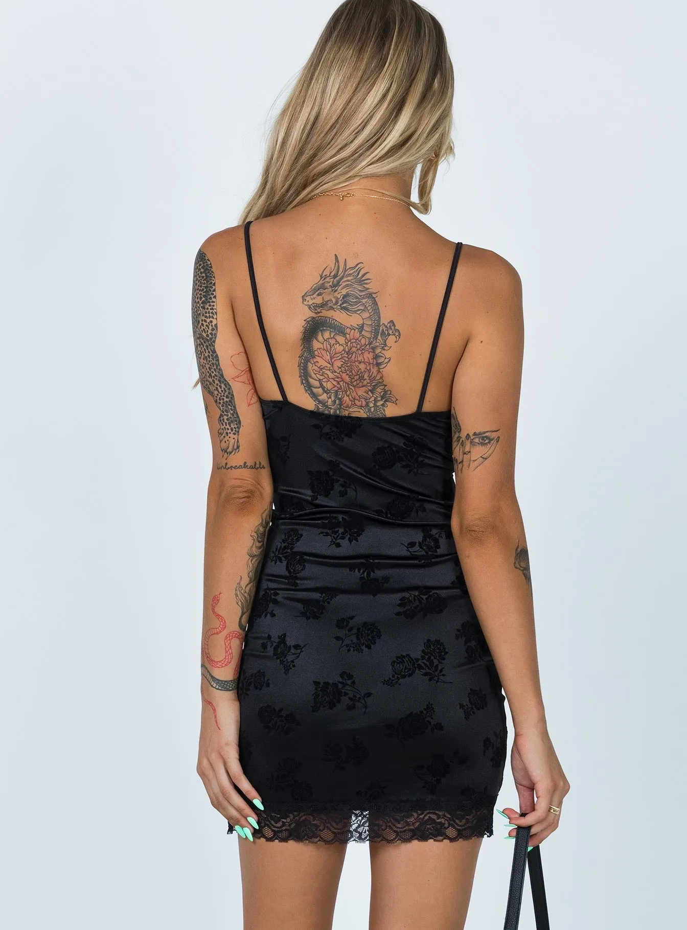 Motel Coti Mini Dress Black Rose Flock