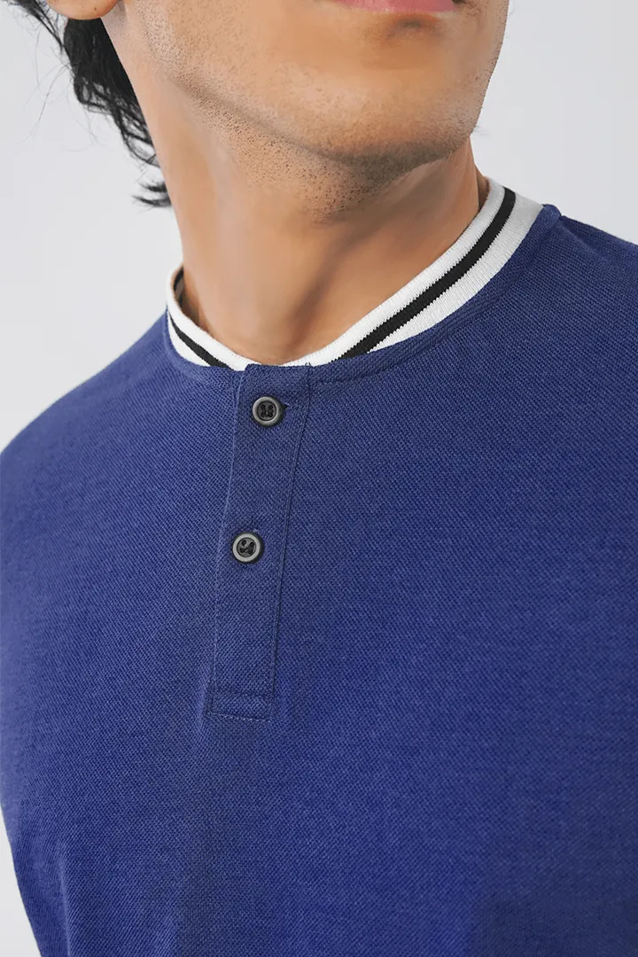 Navy Pique Henley T-shirt