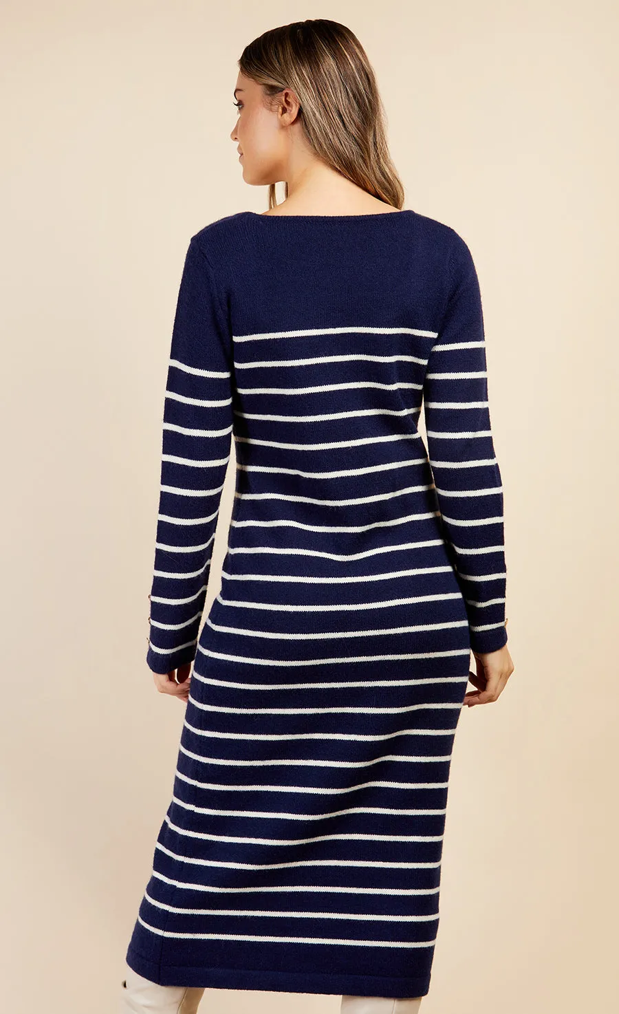 Navy Stripe Knit Midi Dress by Vogue Williams