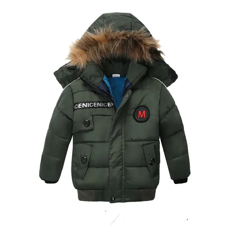 New Children's Cotton Padded Clothes Thickened Hooded Coat