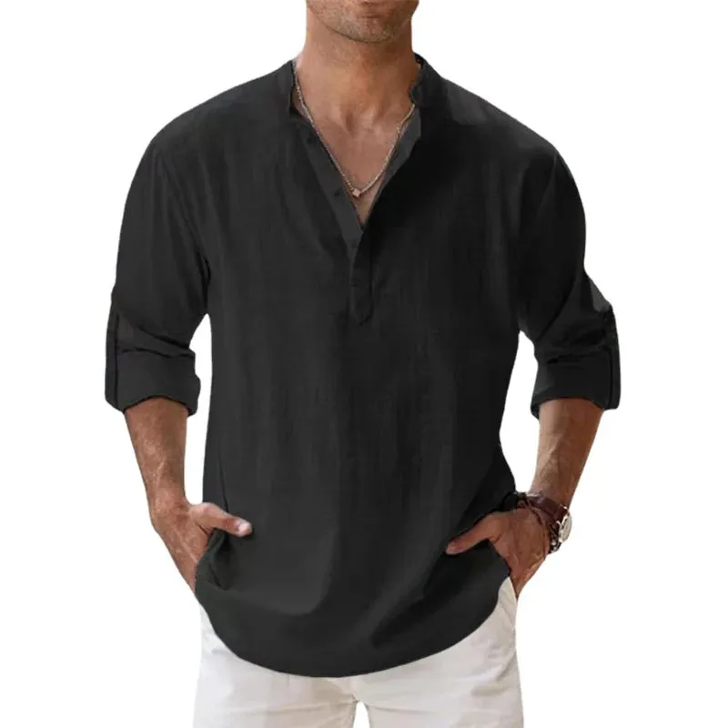 New Cotton Linen Shirts for Men Casual Shirts Lightweight Long Sleeve Henley Beach Shirts Hawaiian T Shirts for Men