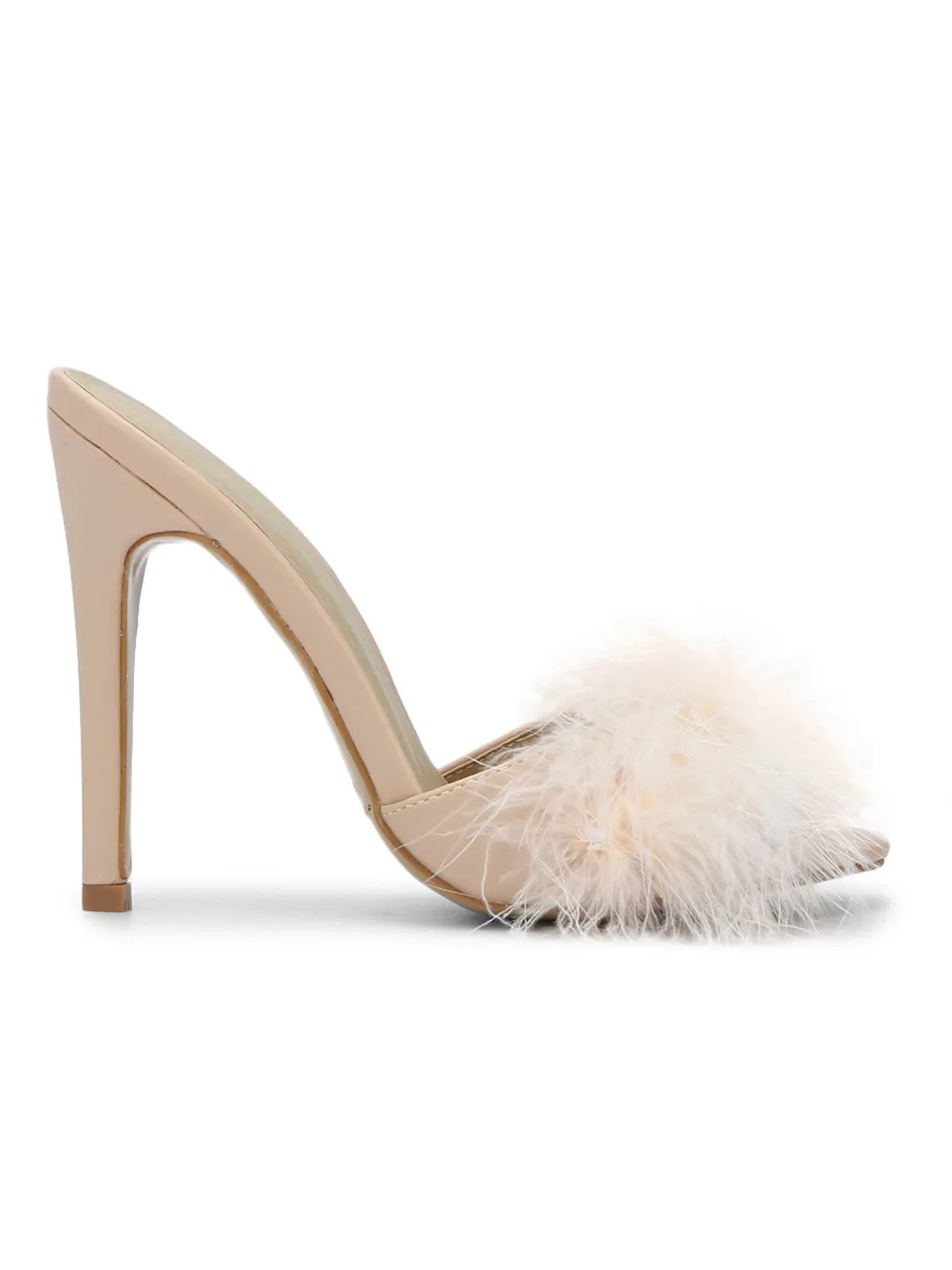 Nude Furry Slip-on Stilettos