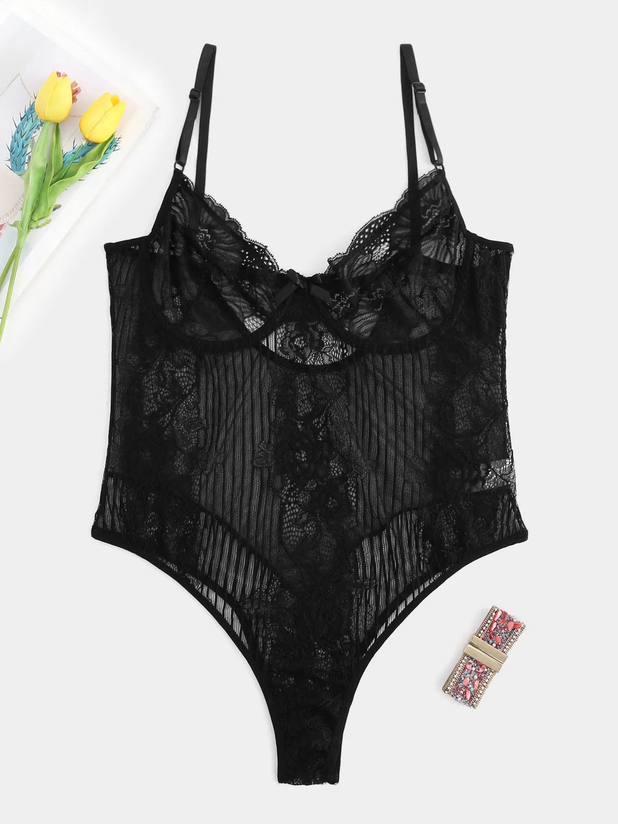 OEM ODM Plus Size Lace Trim Teddy Bodysuit