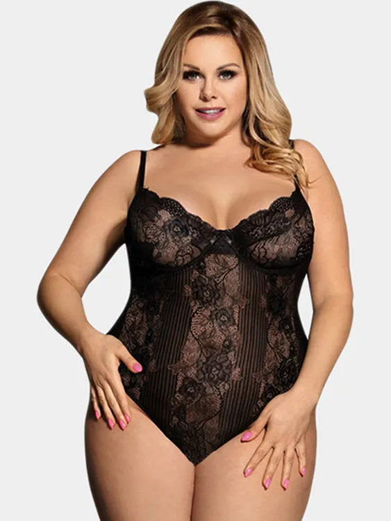 OEM ODM Plus Size Lace Trim Teddy Bodysuit