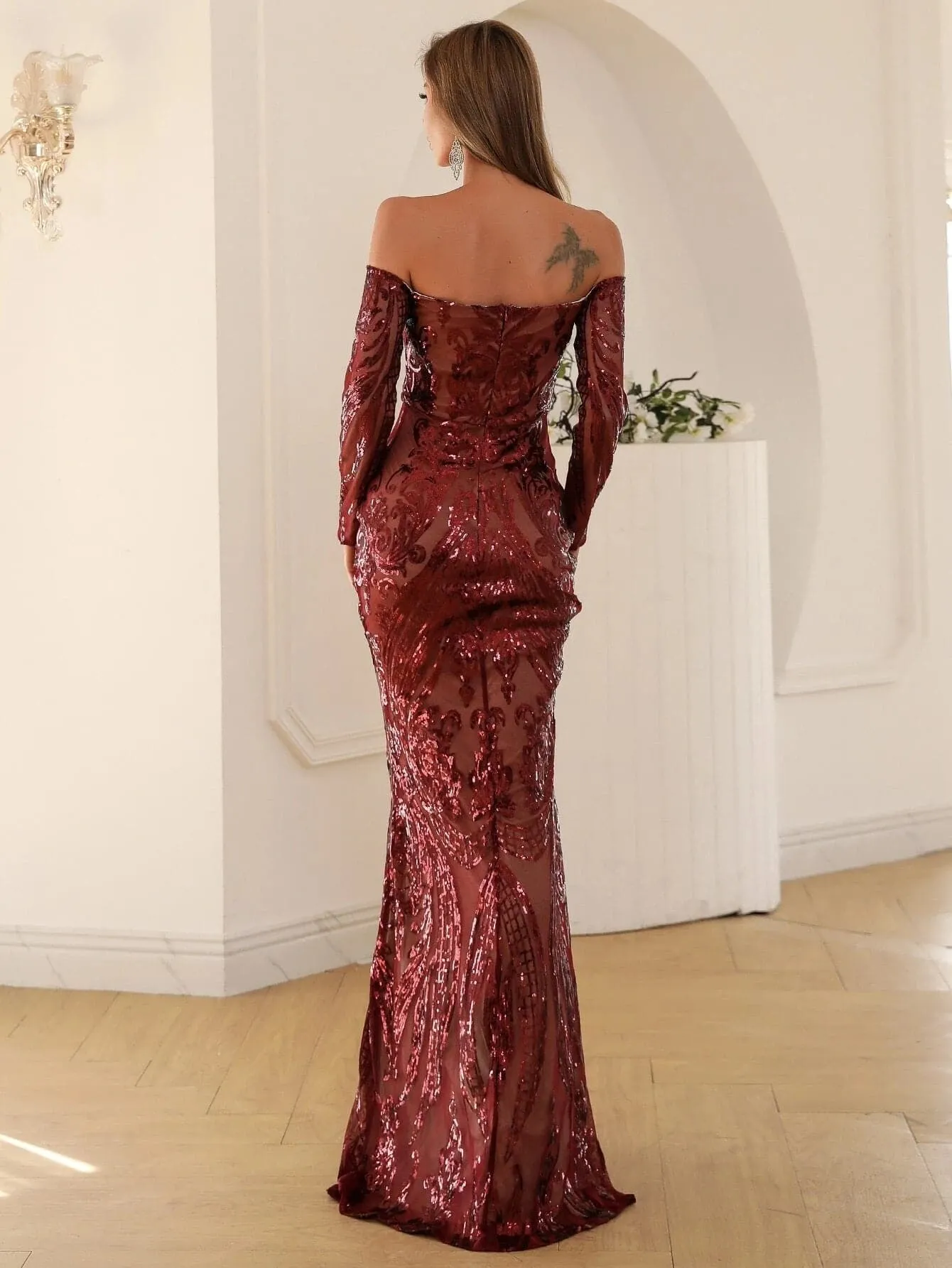 Off Shoulder Sequin Mermaid Prom Dress FT18392