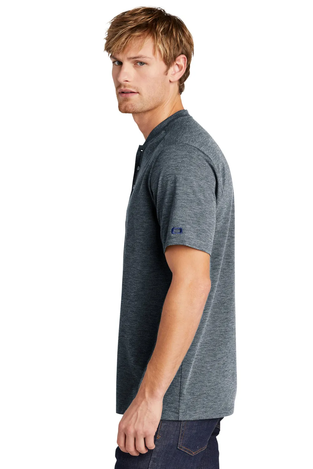 Ogio Mens Evolution Moisture Wicking Short Sleeve Henley T-Shirt - River Navy Blue - Closeout