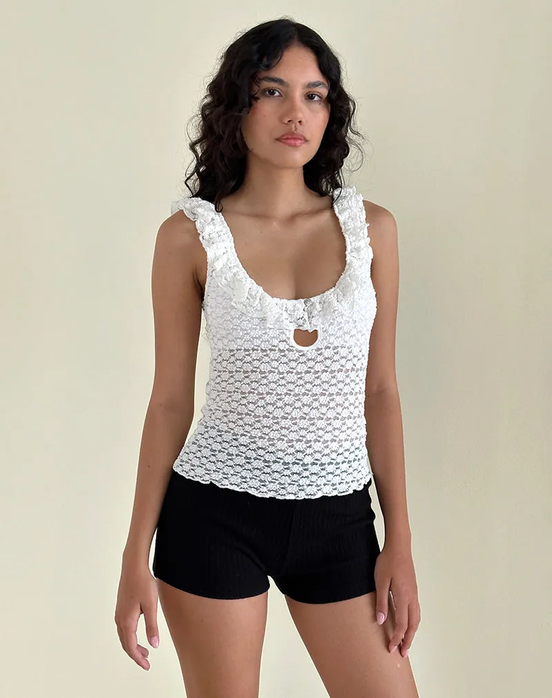 Olaya Frill Edge Top in Krisan Lace White